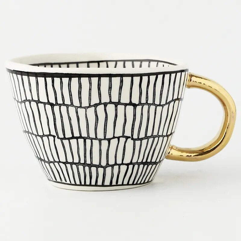 Premium Geometrische Keramiktasse mit Goldgriff – Erheben Sie Ihr tägliches Getränk