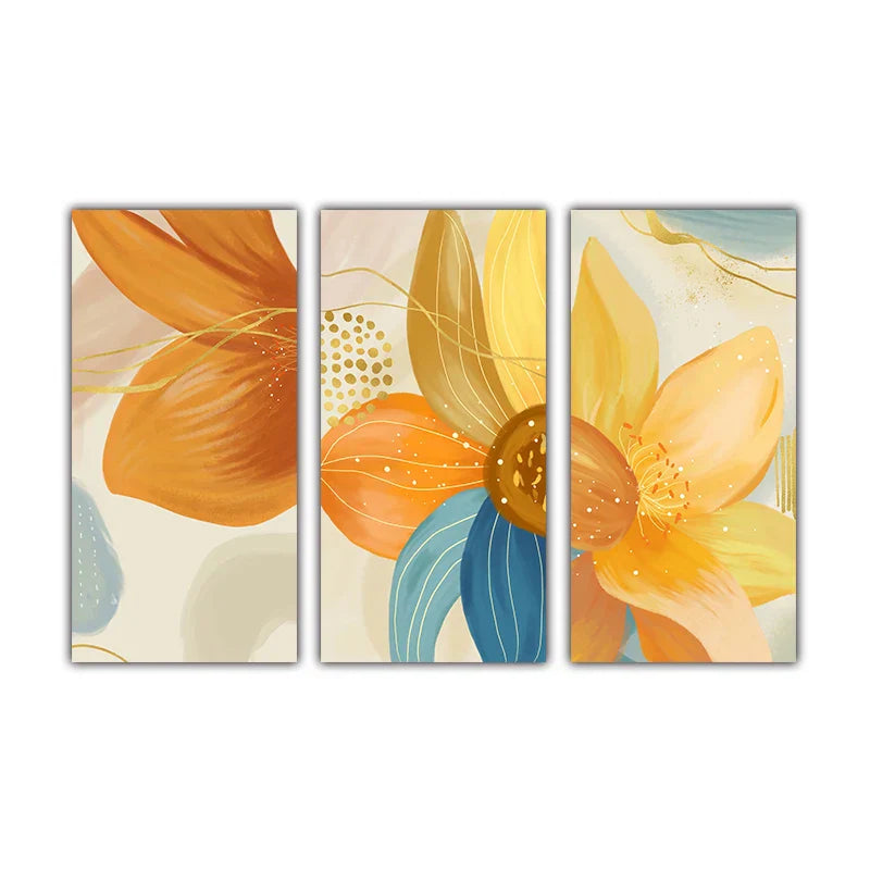 Große florale bunte abstrakte Wandkunst Fine Art Leinwanddrucke orange-gelbe Blütenposter Bilder für das Wohnzimmer Wohnkultur | Brehn