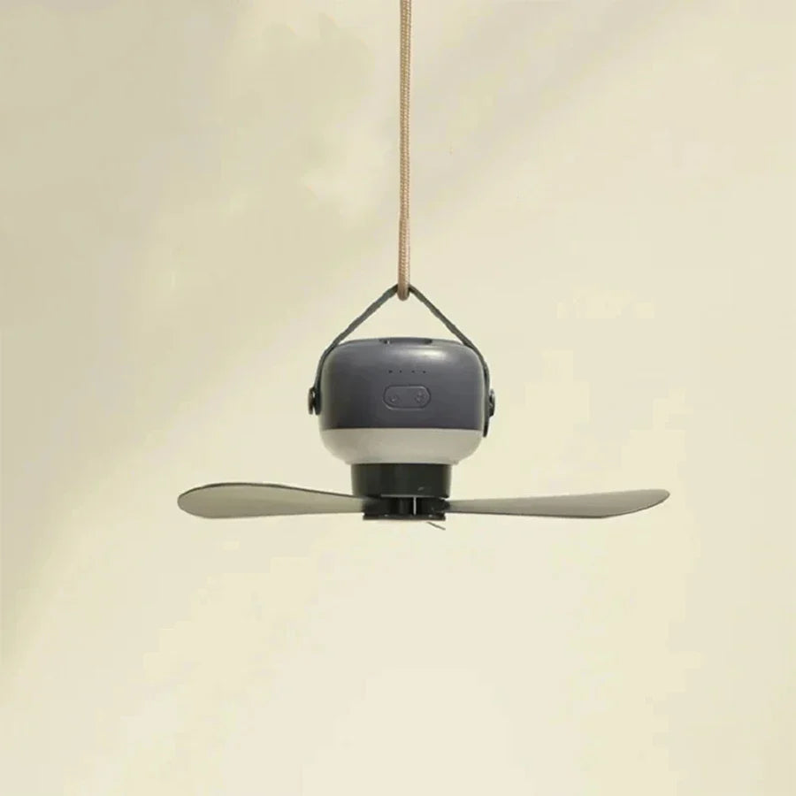 Tragbarer kabelloser Mini-Deckenventilator – USB-Ventilator mit Fernbedienung, Ständer, Nachtlicht für Zuhause, im Freien & Camping | Brehn