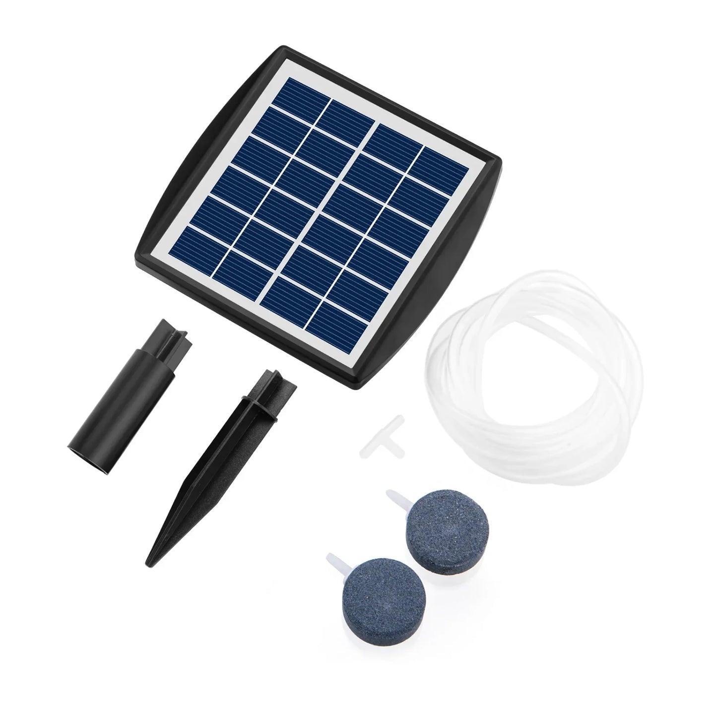Brehn | AquaSola Solarbetriebene Sauerstoffpumpe mit Batterie | 6V 2W | Für Teiche & Aquarien | Einschließlich 2 Luftsteine & 0,25 cm Schlauch