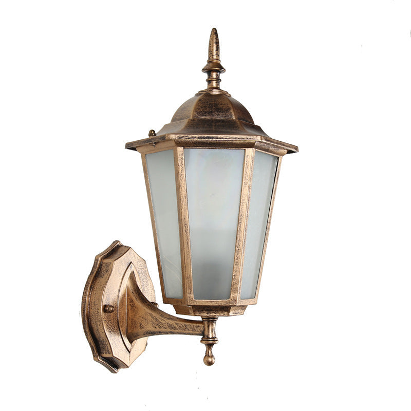 Zeitgenössische industrielle hexagonale Aluminiumrahmen mattierte Glas 1-Licht Außenwandleuchte Lampe für Garten | Brehn