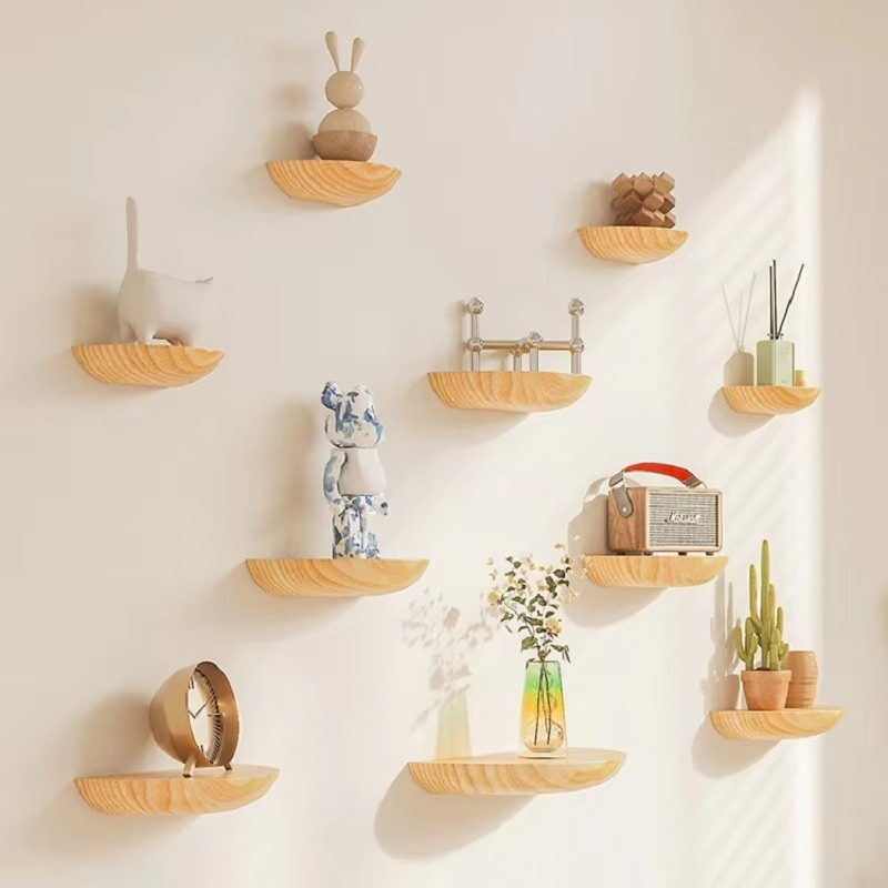 Halbrundes, schwebendes Holzregal – Modernes Wandregal für Zuhause und Badezimmer