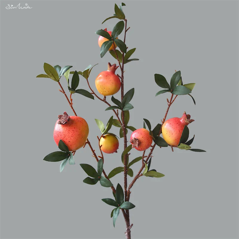 6-Köpfiger Künstlicher Granatapfel Fruchtzweig mit Blättern | Brehn