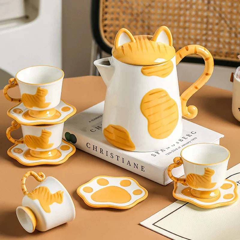 Brehn | Orange Cat Handgefertigtes Keramik Kaffee- & Teeset