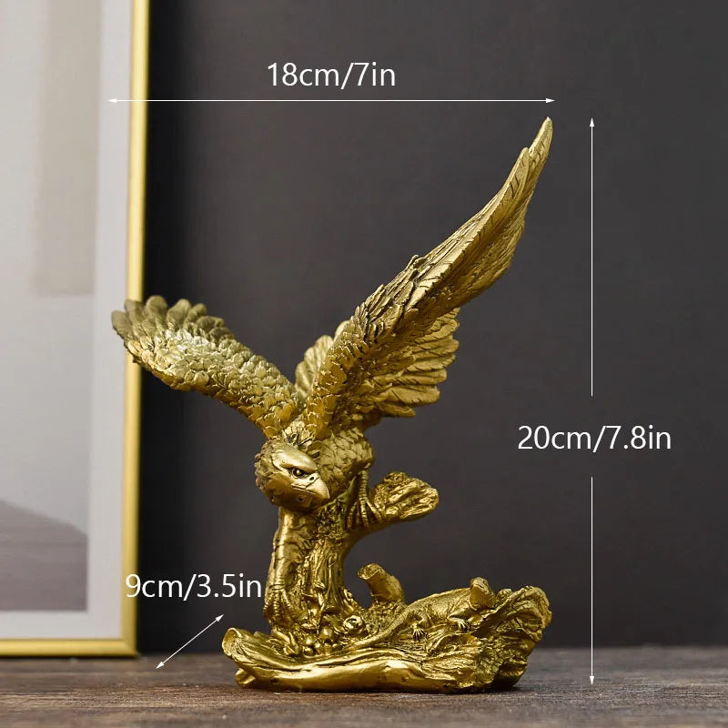 Goldene Adlerstatue aus Kunstharz, Tiermodell-Sammlung, Ornament für Zuhause, Büro, Schreibtisch, Feng Shui-Dekor, Figur, schlicht