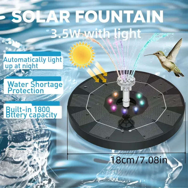Brehn | Solarbrunnen LumiFonte 3.5W | Mit RGB-LED & 6 Düsen | 1500 mAh Akku & Filtersystem | Für Vogelbad, Teich & Garten