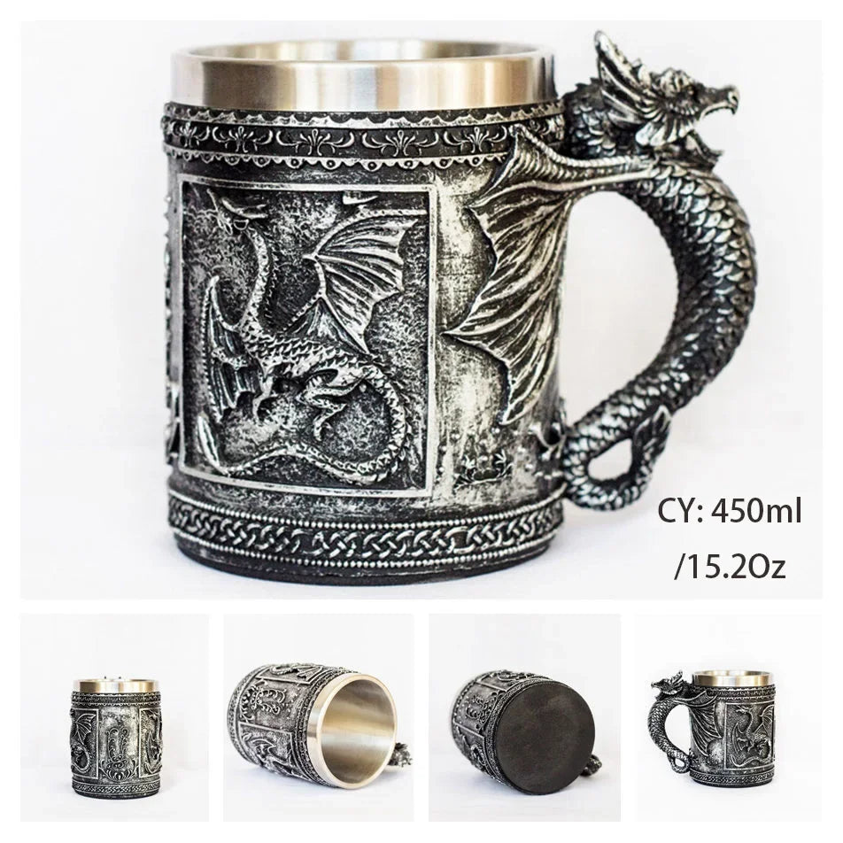 Brehn | Mittelalterlicher Drachenharz-Edelstahlbecher als Kaffeebecher oder Teebecher