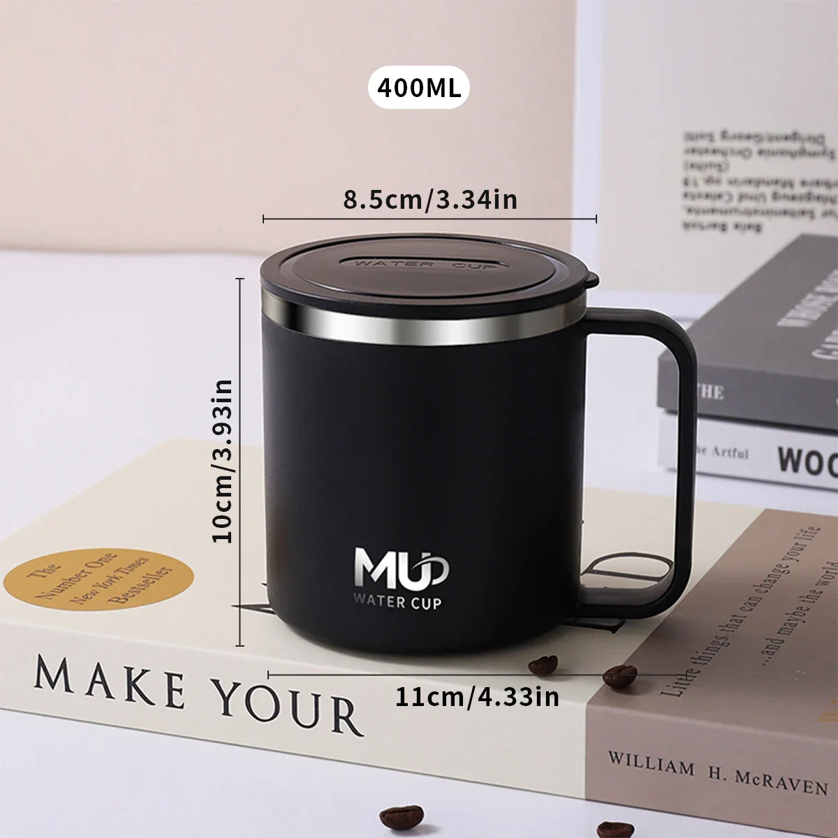 Isolierte Edelstahl Kaffeetasse mit Deckel | Brehn
