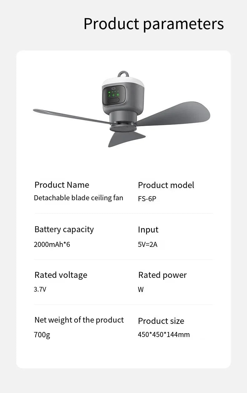 12000mAh Tragbarer Decken- & Campingventilator – Außen-Zelt-Luftzirkulator und Kühlventilator | Brehn