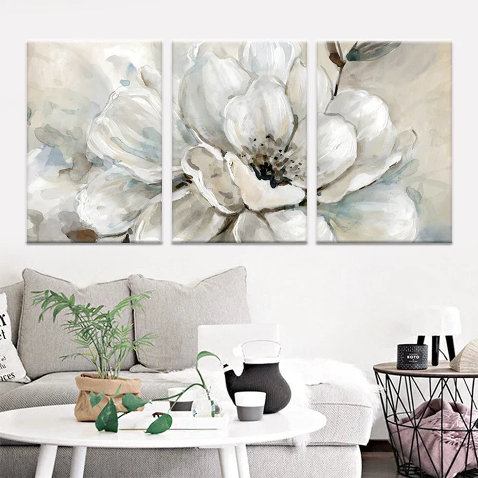 Große Beige Weiße Florale Wandkunst Fine Art Leinwanddrucke Moderne Botanische Bilder Für Wohnzimmer Esszimmer Schlafzimmer Kunst Dekor | Brehn