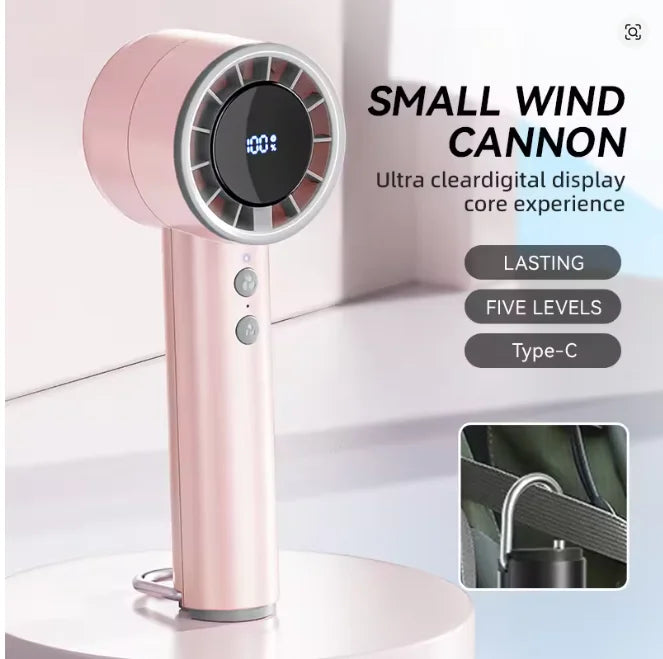 Stiller Hochgeschwindigkeits-USB-Handventilator – Tragbarer kleiner Ventilator mit LED-Display, hoher Windkraft und Kühlschrankfunktion | Brehn