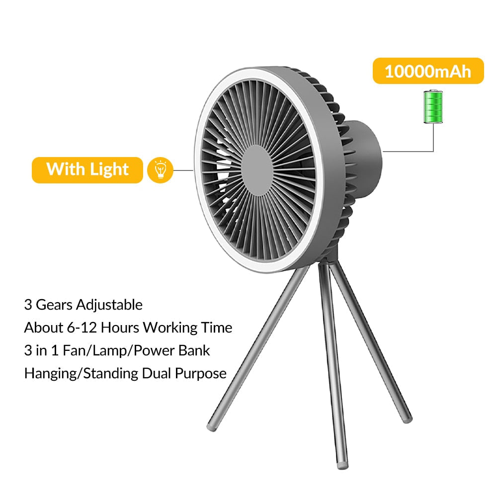Brehn | Tragbarer wiederaufladbarer Powerbank Ventilator Licht