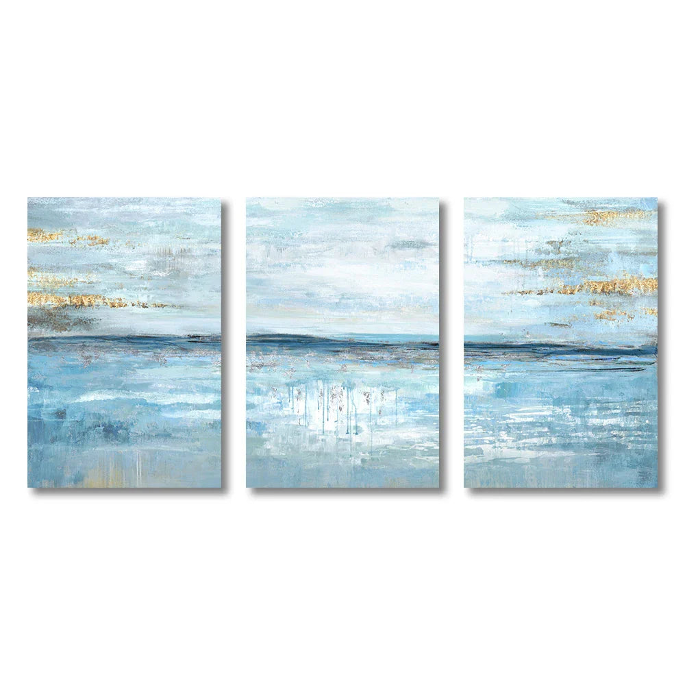 3er Set Blaues Ozean-Szenen Wandkunst Feine Kunst Leinwand Drucke Abstrakte Meereslandschaft Bilder Für Wohnzimmer Schlafzimmer Hotelzimmer Kunstdekoration