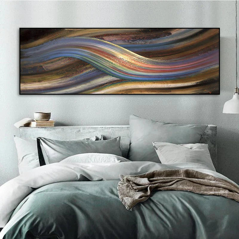 Fließende Regenbogen abstrakte Wandkunst Feine Kunst Leinwanddruck Breitformat Moderne Farben Bilder für über das Bett oder über das Wohnzimmer Sofa | Brehn