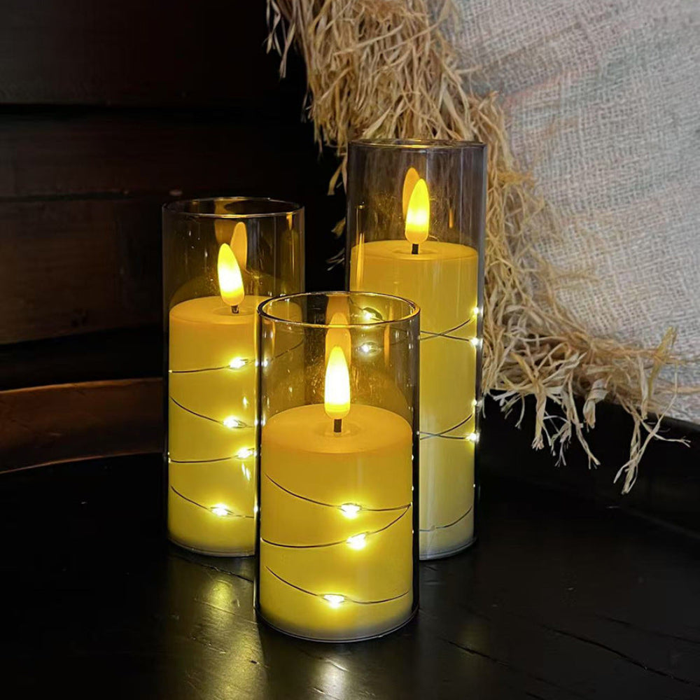 Brehn | LED Teelichthalter mit Fernbedienung, warmes flackerndes flammenloses Licht – Set von 3 Stück, einstellbare Helligkeit und Timer