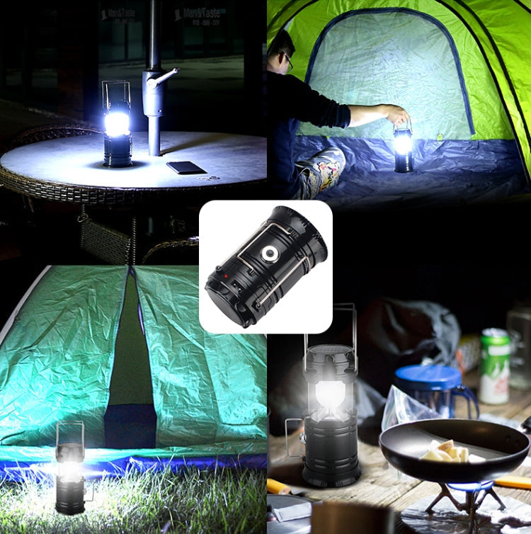 LED-Zeltlampe, solarbetrieben, wiederaufladbar, ausziehbar, multifunktional, mit USB-Ausgang, EU-Stecker (Blau)