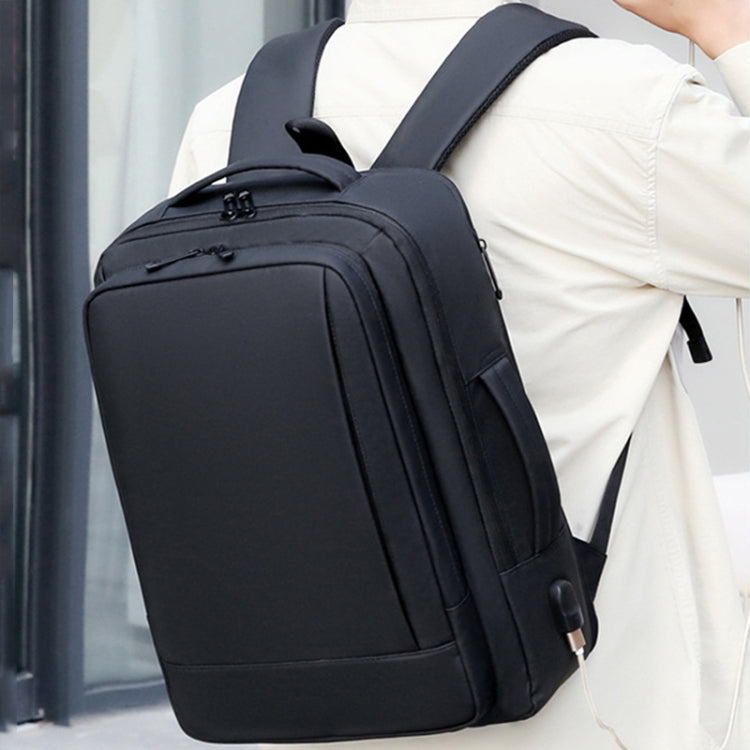 Erweiterbarer, wasserdichter Laptop-Rucksack für Business mit USB-Anschluss (Schwarz)