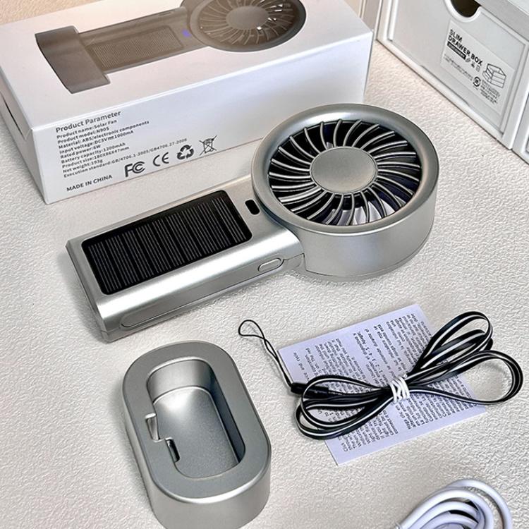 Solarbetriebener Handheld- und Tischventilator mit 5-Geschwindigkeits-Turbo 12 Klingen USB Type-C Schnellladung (Schwarz) | Brehn