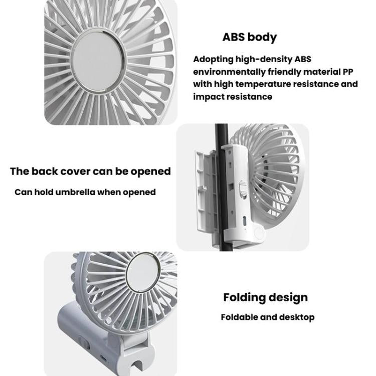 Faltender hängender Regenschirmventilator USB Handheld tragbarer Regenschirmclipventilator kompakter Desktopventilator (Weiß) | Brehn