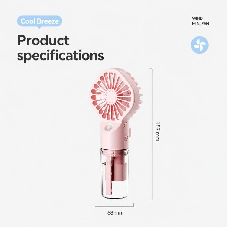 Handheld Misting Fan Tragbarer Wasser Spray Ventilator Typ-C Wiederaufladbarer Mini Persönlicher Gesicht Nebel Ventilator (F3 Pink) | Brehn