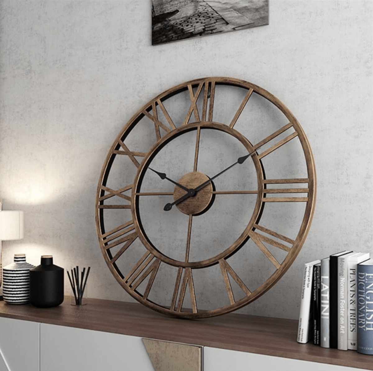 Skelett-Wanduhr aus Schmiedeeisen mit geräuschlosem Uhrwerk