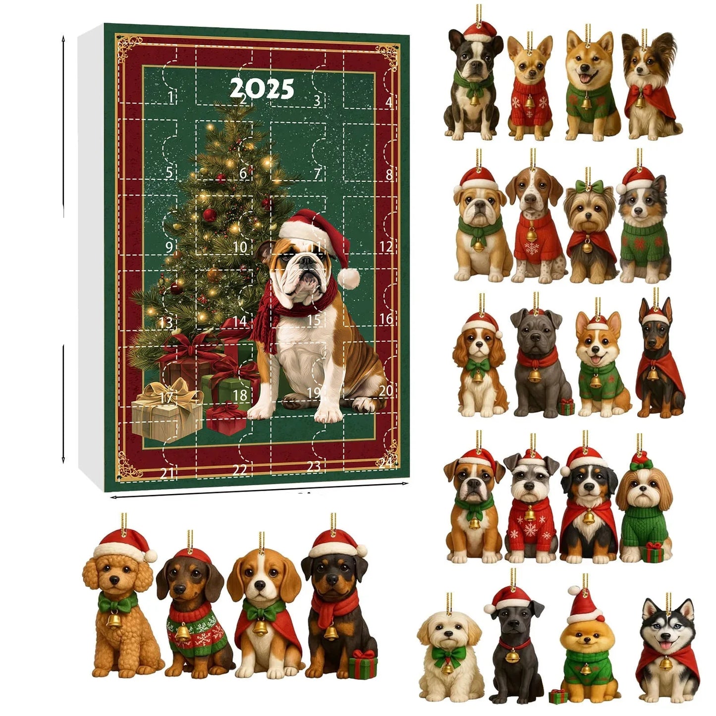 Brehn | Dackel Adventskalender mit 24 Figuren für Hundefreunde – Festliche Weihnachts Countdown Dekoration in Mehrfarben