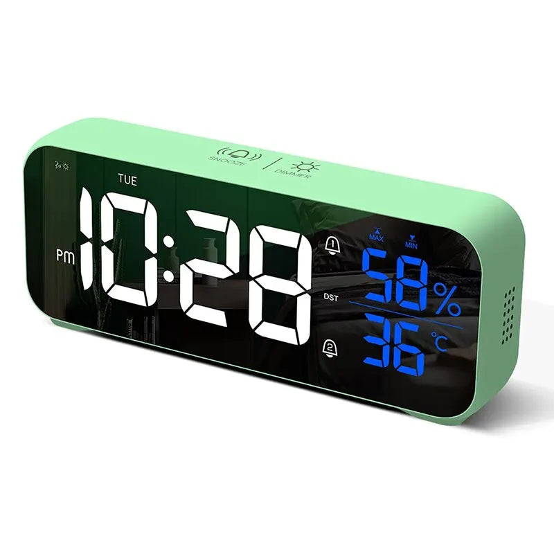 Multifunktionaler Musikalischer LED-Bürowecker mit Alarmfunktion, Temperatur- und Feuchtigkeitsanzeige – Digitaluhr für Schreibtisch und Schlafzimmer | Brehn