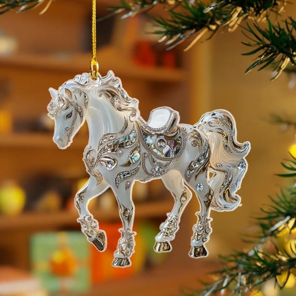 Brehn | Vintage Acrylic Horse Ornament für festliche Dekoration – Klassisches Pferd in Sprungposition
