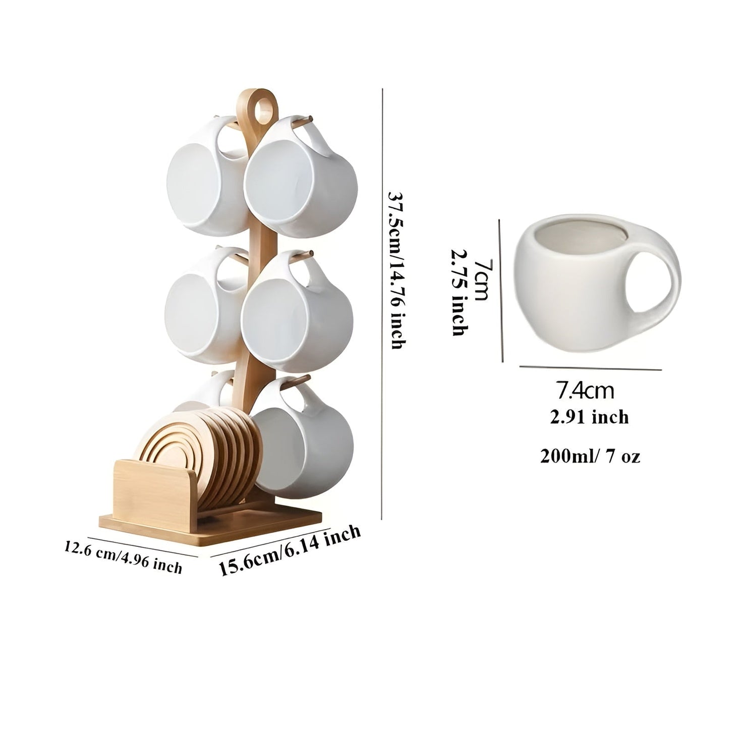 Keramik-Kaffeebecher-Set mit Untertasse und Ständer – Stilvoll und dekorativ | Perfekt für Café und Zuhause