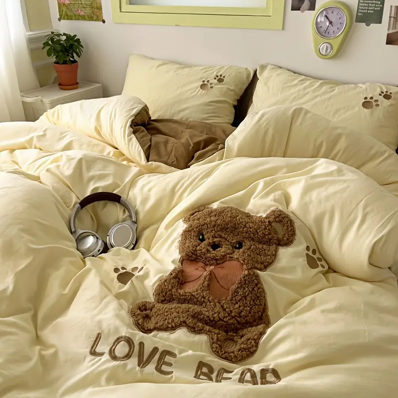 Teddybär-Bettwäsche-Set – Ultraweich und kuschelig | Mit Bettbezug, Bettlaken und 2 Kissenbezügen