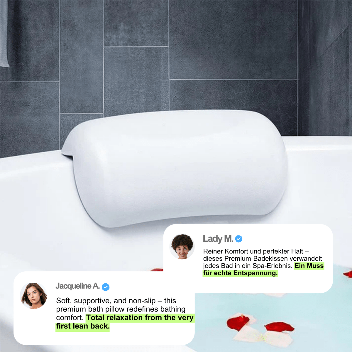 AquaCloud Premium Badewannenkissen – Ergonomische Nacken- und Kopfstütze für Entspannung wie im Spa zu Hause