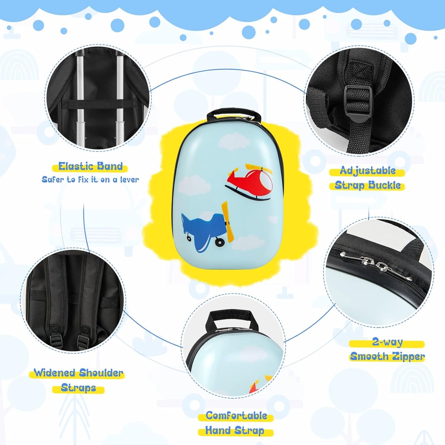 Brehn | Kinder 2-teiliges Hartschalenkoffer- und Rucksack-Set mit 360° Rädern – Hubschrauber