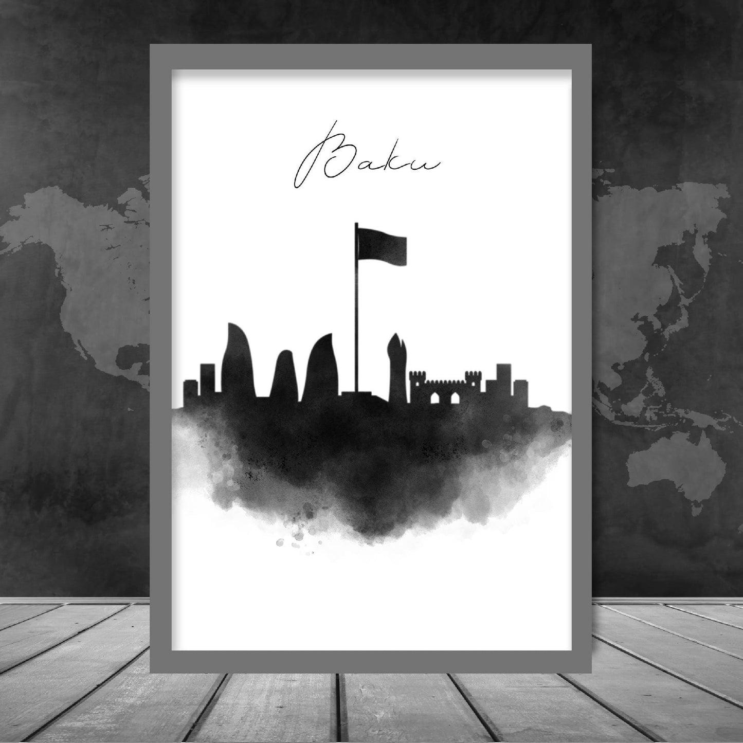 Baku Aquarell-Skyline-Stadtbild-Druck