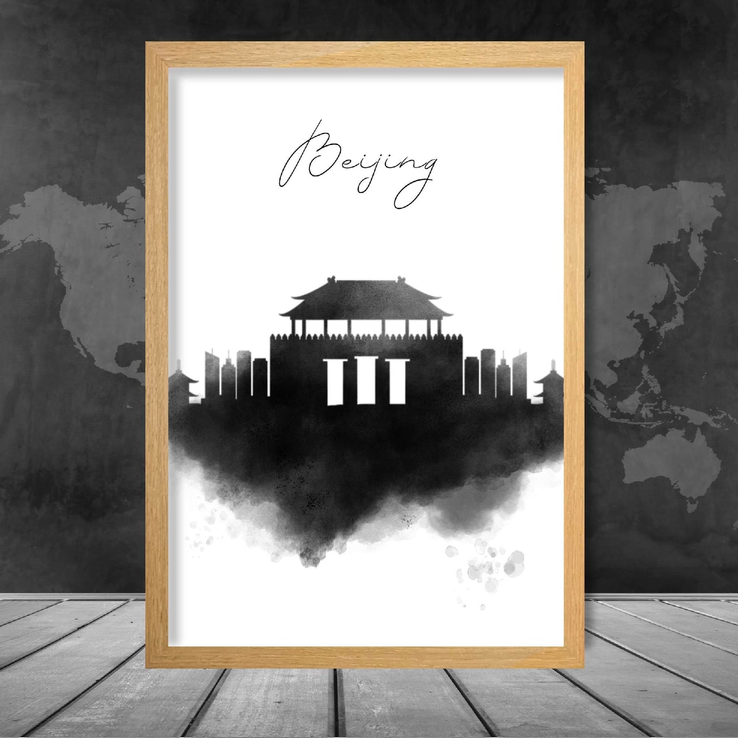 BeijingAquarellSkylineStadtansichtDruck