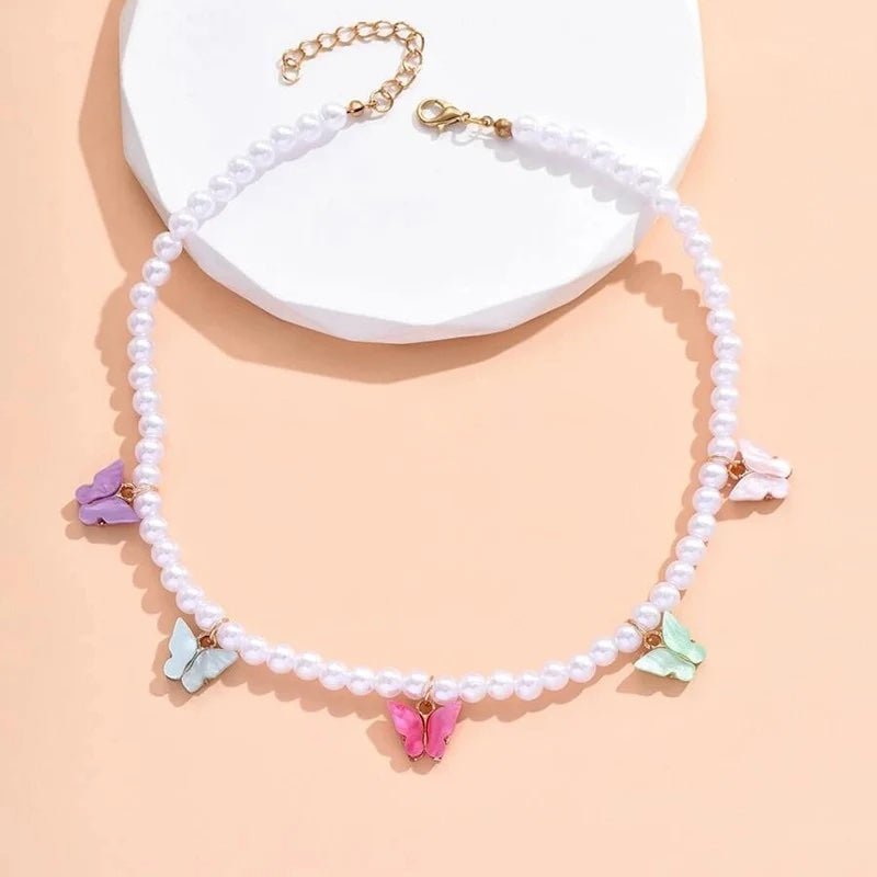 Brehn | Zierliche Farbige Schmetterlings Choker Halskette