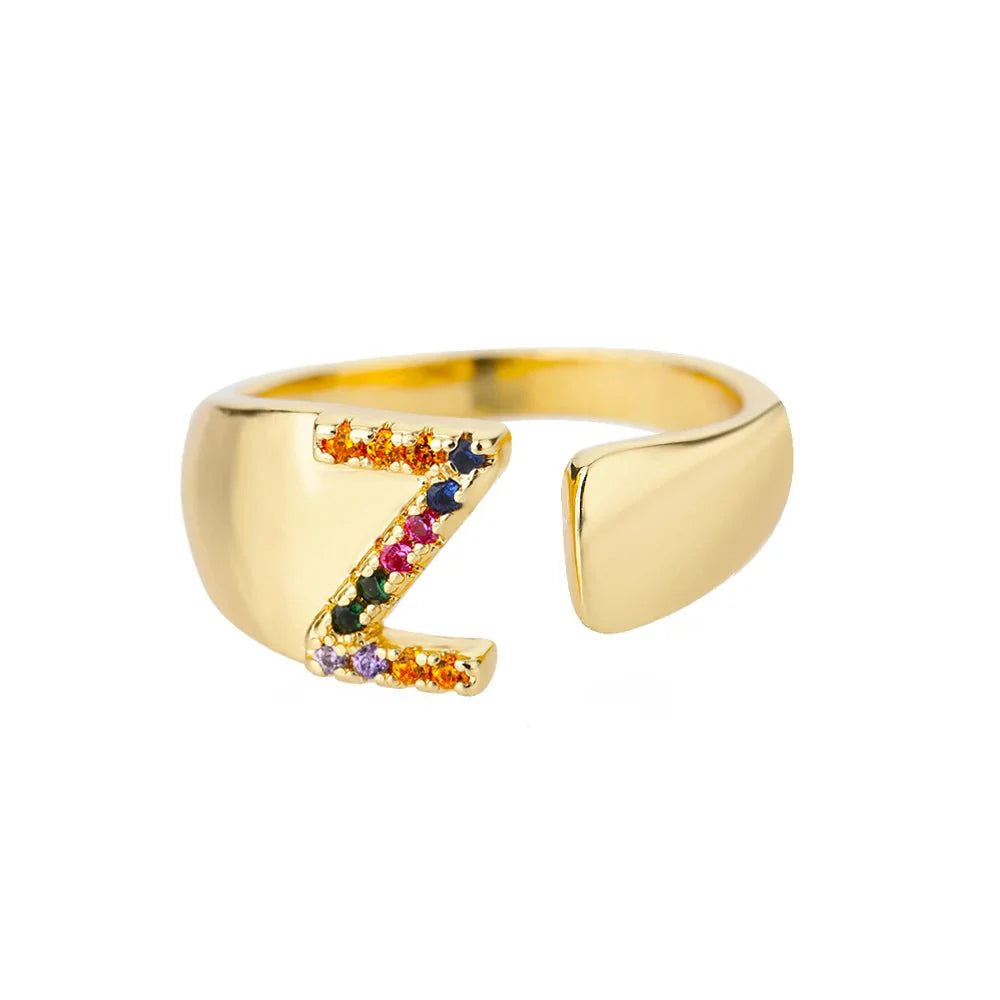 Brehn | Strahlende Regenbogen benutzerdefinierte Buchstaben Ring Initialen