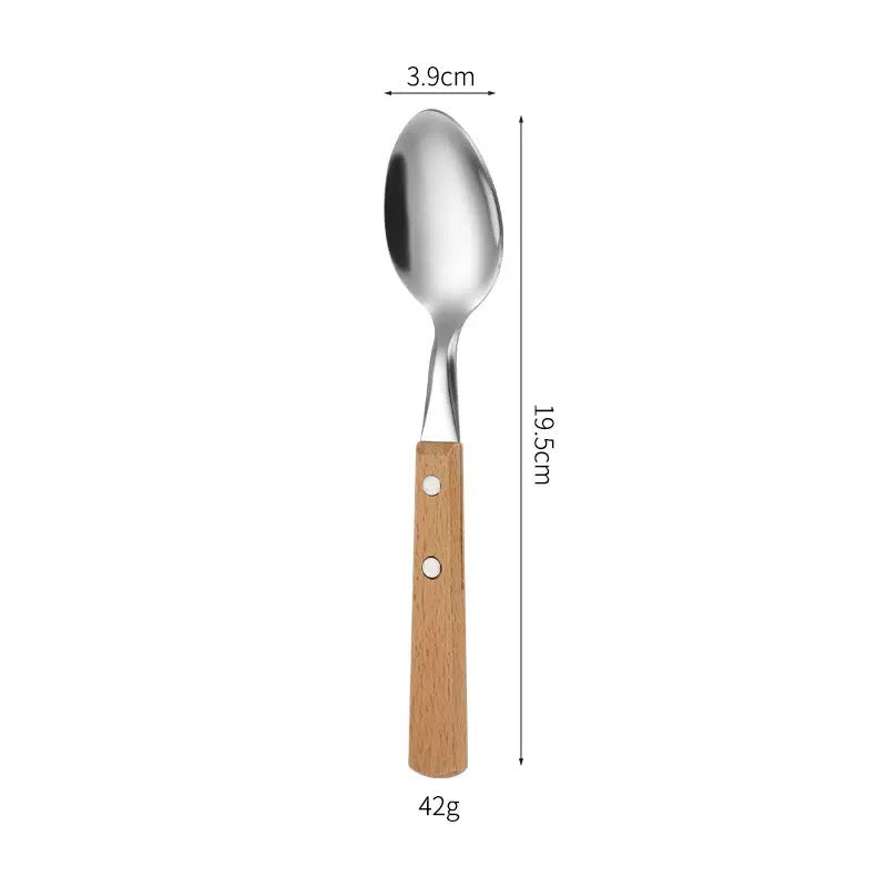 Besteckset 12-teilig, Edelstahl mit Holzgriff