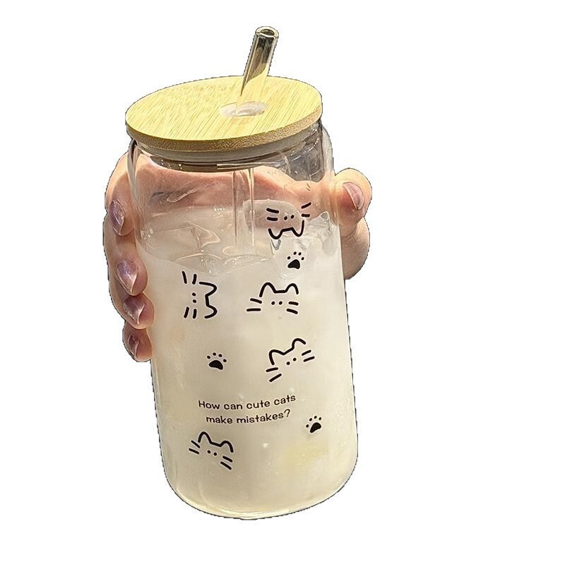 Trinkglas aus Borosilikatglas, 500 ml, mit Strohhalm