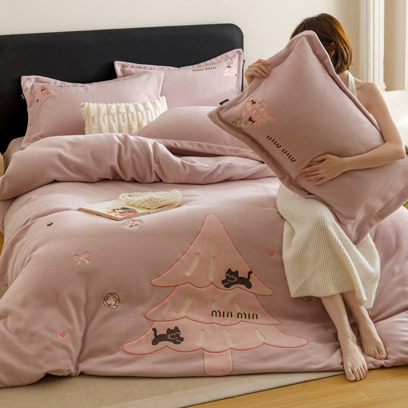 Bettwäsche-Set, Weihnachtsmotiv, 4-teilig, Fleece-Optik