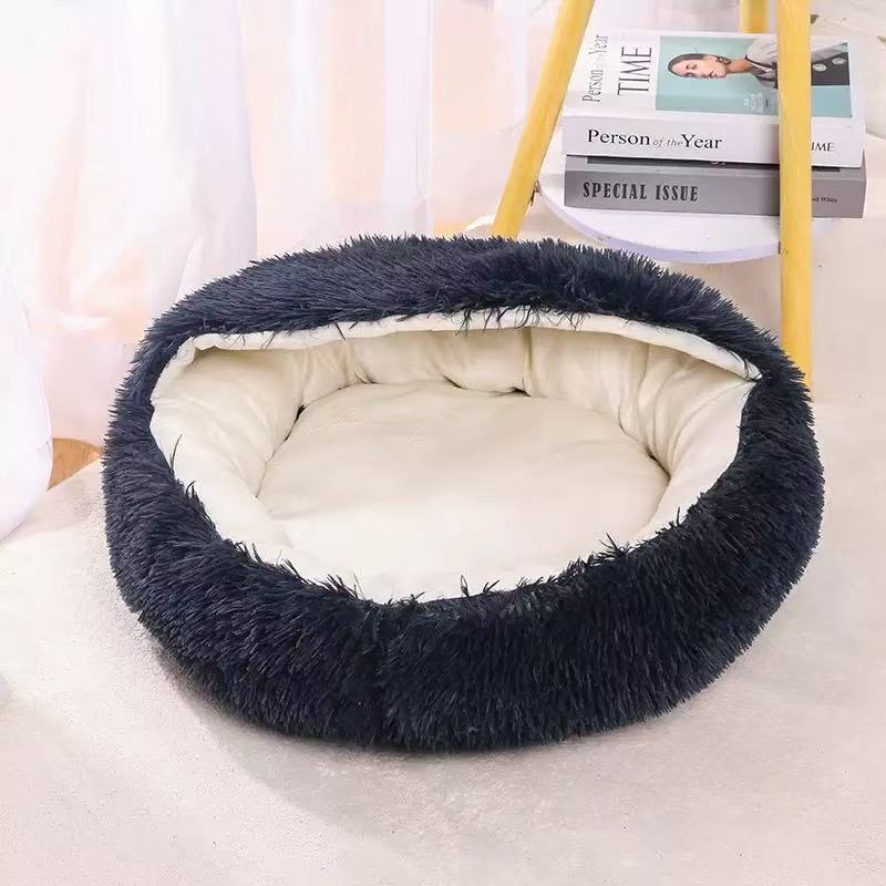 Flauschiges Katzenbett, rund, wärmend
