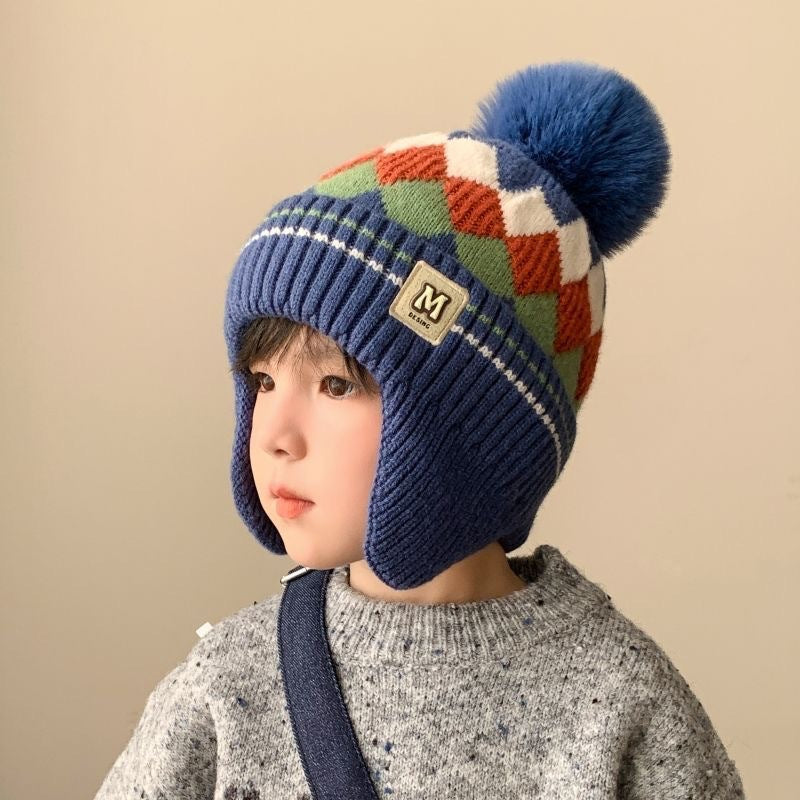 Kindermütze mit Ohrenklappen, gestrickt, warm
