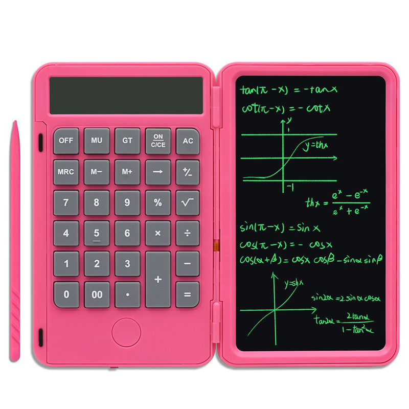 Brehn | 2-in-1 Tragbarer Klappbarer 10-stelliger LCD-Anzeigerechner mit 6-Zoll Radierbarem Schreibtafel