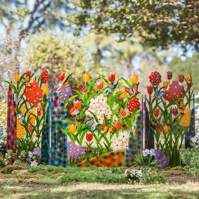 Bunte Metall-Schmetterling und Blumen Garten Sichtschutz | Brehn