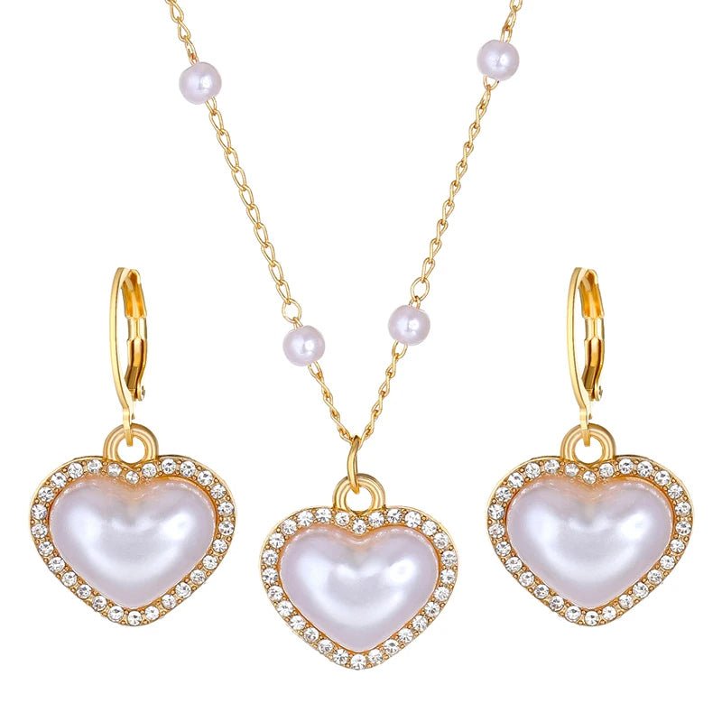 Brehn | Elegantes Perlenherz-Halsketten- und Ohrringe-Set