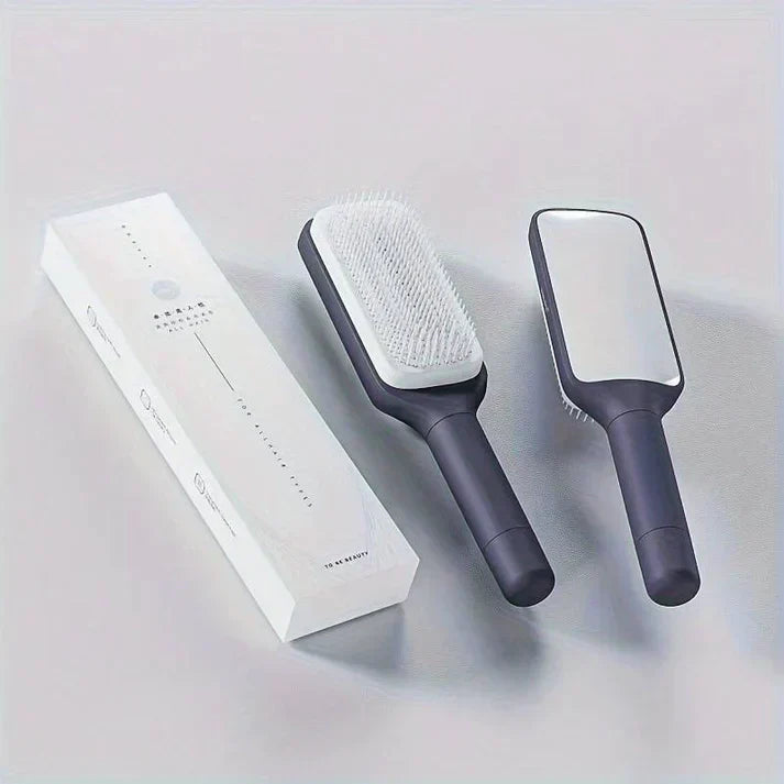 Brehn | LuxéTress 4-in-1 Selbstreinigende Haarbürste | Innovative Haarbürste mit Selbstreinigungstechnologie für mühelos glattes und glänzendes Haar