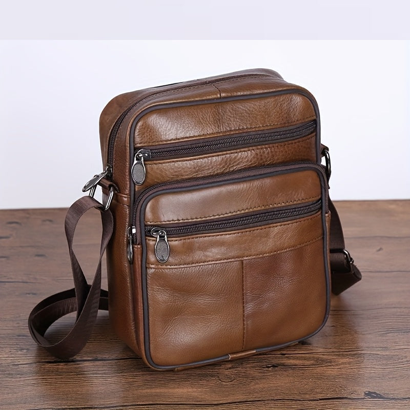 Leder Herren Schultertasche – Geräumige Rindsledertasche mit verstellbarem Schulterriemen | Brehn
