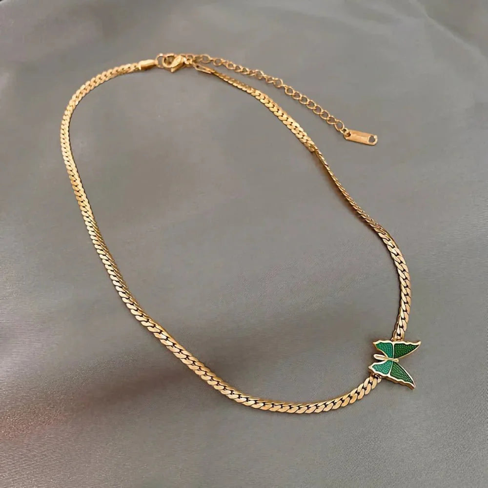 Brehn | Goldene Fischgräten-Schmetterlings-Choker-Halskette