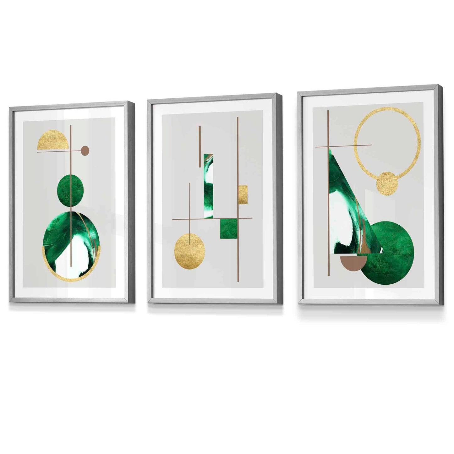Abstraktes, strukturiertes, geometrisches Kunstwerk im Mid-Century-Modern-Stil, gerahmt in Grün und Gold