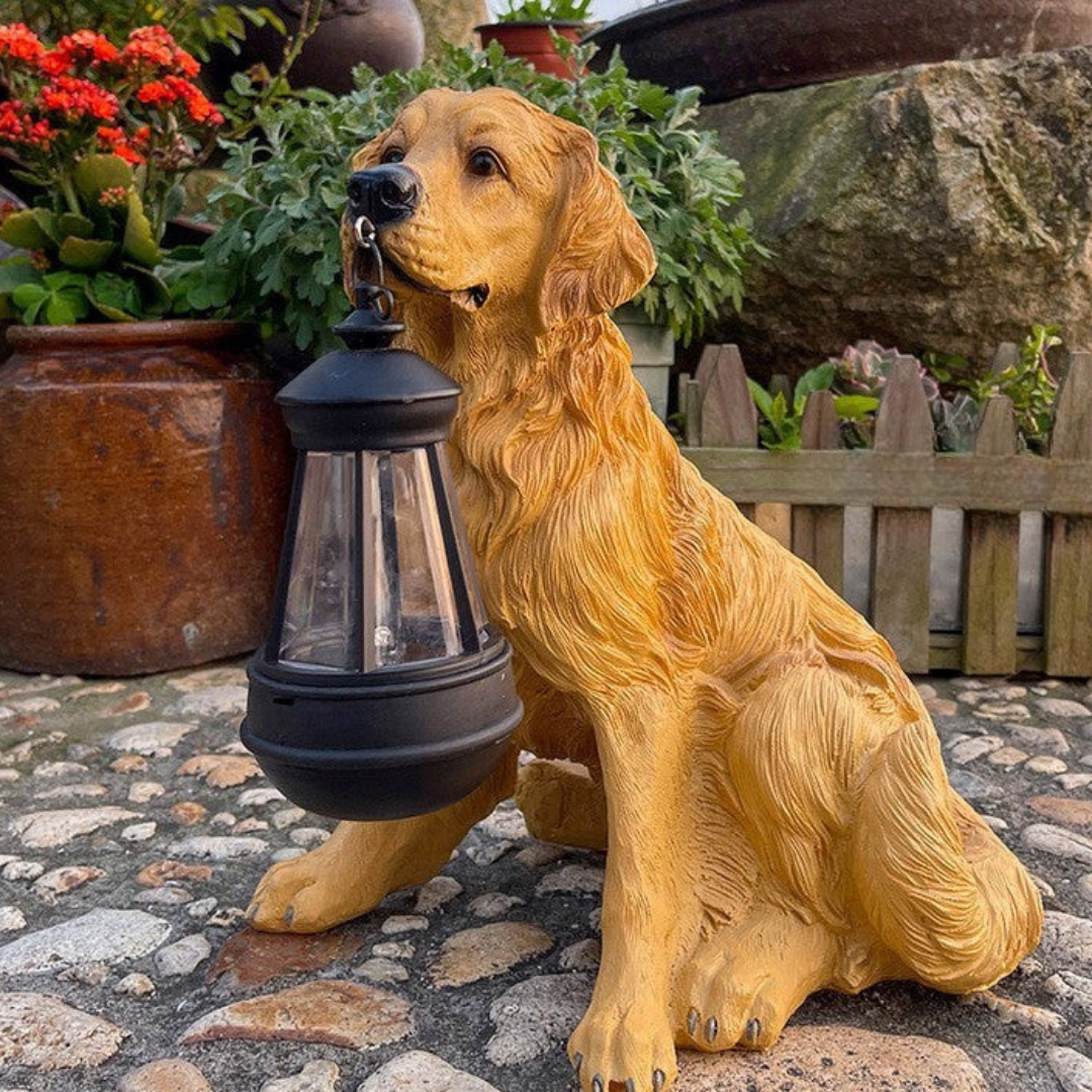 Solarbetriebene Garten-Hundestatue mit Beleuchtung