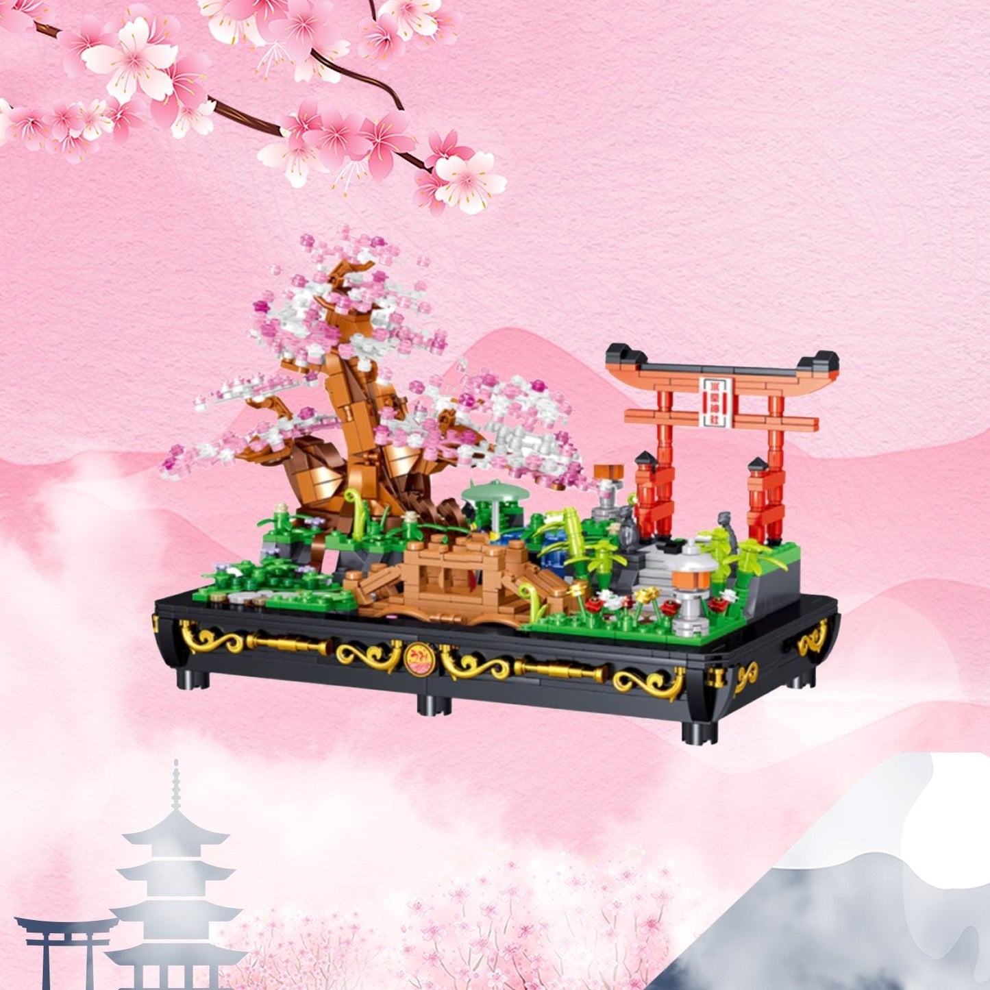 Brehn | Bonsai Kirschblüte Sakura Schrein Nano Gebäude Sets